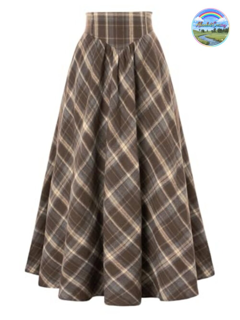 Plaid Maxi Skirt A-Line High Rise Elastic Waist Renaissance Victorian